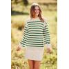 imagePRETTYGARDEN Fall Sweaters for Women 2025 Long Sleeve Crewneck Blouses Dressy Casual Ribbed Striped Knit Pullover Jumper TopsStriped Green