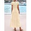 imagePRETTYGARDEN Midi Dresses for Women 2026 Summer Floral Cap Sleeve Smocked A Line Long Elegant Spring Wedding Guest DressBeige