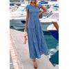 imagePRETTYGARDEN Midi Dresses for Women 2026 Summer Floral Cap Sleeve Smocked A Line Long Elegant Spring Wedding Guest DressBlue