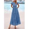 imagePRETTYGARDEN Midi Dresses for Women 2026 Summer Floral Cap Sleeve Smocked A Line Long Elegant Spring Wedding Guest DressBlue