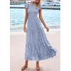 imagePRETTYGARDEN Midi Dresses for Women 2026 Summer Floral Cap Sleeve Smocked A Line Long Elegant Spring Wedding Guest DressGrey Blue