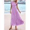 imagePRETTYGARDEN Midi Dresses for Women 2026 Summer Floral Cap Sleeve Smocked A Line Long Elegant Spring Wedding Guest DressLight Purple
