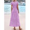 imagePRETTYGARDEN Midi Dresses for Women 2026 Summer Floral Cap Sleeve Smocked A Line Long Elegant Spring Wedding Guest DressLight Purple