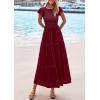 imagePRETTYGARDEN Midi Dresses for Women 2026 Summer Floral Cap Sleeve Smocked A Line Long Elegant Spring Wedding Guest DressWine Red