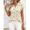 imagePRETTYGARDEN Rolled Short Sleeve Womens Tops Dressy Casual T Shirts Summer Floral V Neck Chiffon Blouses Vacation OutfitsApricot Yellow Floral
