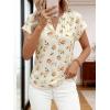 imagePRETTYGARDEN Rolled Short Sleeve Womens Tops Dressy Casual T Shirts Summer Floral V Neck Chiffon Blouses Vacation OutfitsApricot Yellow Floral