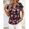 imagePRETTYGARDEN Rolled Short Sleeve Womens Tops Dressy Casual T Shirts Summer Floral V Neck Chiffon Blouses Vacation OutfitsBlack Pink Floral