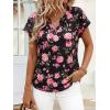 imagePRETTYGARDEN Rolled Short Sleeve Womens Tops Dressy Casual T Shirts Summer Floral V Neck Chiffon Blouses Vacation OutfitsBlack Pink Floral