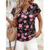 imagePRETTYGARDEN Rolled Short Sleeve Womens Tops Dressy Casual T Shirts Summer Floral V Neck Chiffon Blouses Vacation OutfitsBlack Pink Floral