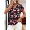 imagePRETTYGARDEN Rolled Short Sleeve Womens Tops Dressy Casual T Shirts Summer Floral V Neck Chiffon Blouses Vacation OutfitsBlack Pink Floral