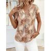 imagePRETTYGARDEN Rolled Short Sleeve Womens Tops Dressy Casual T Shirts Summer Floral V Neck Chiffon Blouses Vacation OutfitsKhaki Leopard