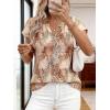 imagePRETTYGARDEN Rolled Short Sleeve Womens Tops Dressy Casual T Shirts Summer Floral V Neck Chiffon Blouses Vacation OutfitsKhaki Leopard