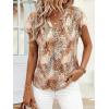 imagePRETTYGARDEN Rolled Short Sleeve Womens Tops Dressy Casual T Shirts Summer Floral V Neck Chiffon Blouses Vacation OutfitsKhaki Leopard