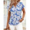 imagePRETTYGARDEN Rolled Short Sleeve Womens Tops Dressy Casual T Shirts Summer Floral V Neck Chiffon Blouses Vacation OutfitsSky Blue White Floral