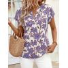 imagePRETTYGARDEN Rolled Short Sleeve Womens Tops Dressy Casual T Shirts Summer Floral V Neck Chiffon Blouses Vacation OutfitsWhite Blue Floral