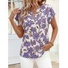 imagePRETTYGARDEN Rolled Short Sleeve Womens Tops Dressy Casual T Shirts Summer Floral V Neck Chiffon Blouses Vacation OutfitsWhite Blue Floral