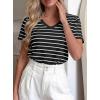 imagePRETTYGARDEN Short Sleeve Shirts for Women 2026 Spring V Neck Cute Tops Casual Striped Shirt Knitted Tees Summer OutfitsStriped Black White