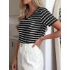 imagePRETTYGARDEN Short Sleeve Shirts for Women 2026 Spring V Neck Cute Tops Casual Striped Shirt Knitted Tees Summer OutfitsStriped Black White