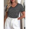 imagePRETTYGARDEN Short Sleeve Shirts for Women 2026 Spring V Neck Cute Tops Casual Striped Shirt Knitted Tees Summer OutfitsStriped Black White