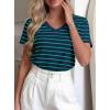 imagePRETTYGARDEN Short Sleeve Shirts for Women 2026 Spring V Neck Cute Tops Casual Striped Shirt Knitted Tees Summer OutfitsStriped Blue Green