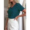 imagePRETTYGARDEN Short Sleeve Shirts for Women 2026 Spring V Neck Cute Tops Casual Striped Shirt Knitted Tees Summer OutfitsStriped Blue Green