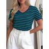 imagePRETTYGARDEN Short Sleeve Shirts for Women 2026 Spring V Neck Cute Tops Casual Striped Shirt Knitted Tees Summer OutfitsStriped Blue Green