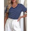 imagePRETTYGARDEN Short Sleeve Shirts for Women 2026 Spring V Neck Cute Tops Casual Striped Shirt Knitted Tees Summer OutfitsStriped Grey Blue White