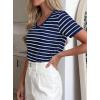 imagePRETTYGARDEN Short Sleeve Shirts for Women 2026 Spring V Neck Cute Tops Casual Striped Shirt Knitted Tees Summer OutfitsStriped Grey Blue White