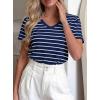 imagePRETTYGARDEN Short Sleeve Shirts for Women 2026 Spring V Neck Cute Tops Casual Striped Shirt Knitted Tees Summer OutfitsStriped Grey Blue White
