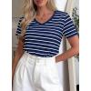 imagePRETTYGARDEN Short Sleeve Shirts for Women 2026 Spring V Neck Cute Tops Casual Striped Shirt Knitted Tees Summer OutfitsStriped Grey Blue White