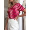 imagePRETTYGARDEN Short Sleeve Shirts for Women 2026 Spring V Neck Cute Tops Casual Striped Shirt Knitted Tees Summer OutfitsStriped Red White