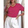 imagePRETTYGARDEN Short Sleeve Shirts for Women 2026 Spring V Neck Cute Tops Casual Striped Shirt Knitted Tees Summer OutfitsStriped Red White