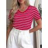 imagePRETTYGARDEN Short Sleeve Shirts for Women 2026 Spring V Neck Cute Tops Casual Striped Shirt Knitted Tees Summer OutfitsStriped Red White