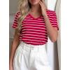 imagePRETTYGARDEN Short Sleeve Shirts for Women 2026 Spring V Neck Cute Tops Casual Striped Shirt Knitted Tees Summer OutfitsStriped Red White