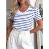 imagePRETTYGARDEN Short Sleeve Shirts for Women 2026 Spring V Neck Cute Tops Casual Striped Shirt Knitted Tees Summer OutfitsStriped White Blue
