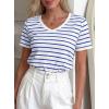 imagePRETTYGARDEN Short Sleeve Shirts for Women 2026 Spring V Neck Cute Tops Casual Striped Shirt Knitted Tees Summer OutfitsStriped White Blue