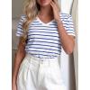 imagePRETTYGARDEN Short Sleeve Shirts for Women 2026 Spring V Neck Cute Tops Casual Striped Shirt Knitted Tees Summer OutfitsStriped White Blue