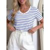 imagePRETTYGARDEN Short Sleeve Shirts for Women 2026 Spring V Neck Cute Tops Casual Striped Shirt Knitted Tees Summer OutfitsStriped White Blue