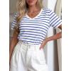 imagePRETTYGARDEN Short Sleeve Shirts for Women 2026 Spring V Neck Cute Tops Casual Striped Shirt Knitted Tees Summer OutfitsStriped White Blue