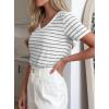 imagePRETTYGARDEN Short Sleeve Shirts for Women 2026 Spring V Neck Cute Tops Casual Striped Shirt Knitted Tees Summer OutfitsStriped White Grey