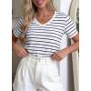 imagePRETTYGARDEN Short Sleeve Shirts for Women 2026 Spring V Neck Cute Tops Casual Striped Shirt Knitted Tees Summer OutfitsStriped White Navy