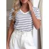 imagePRETTYGARDEN Short Sleeve Shirts for Women 2026 Spring V Neck Cute Tops Casual Striped Shirt Knitted Tees Summer OutfitsStriped White Navy