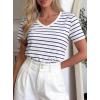 imagePRETTYGARDEN Short Sleeve Shirts for Women 2026 Spring V Neck Cute Tops Casual Striped Shirt Knitted Tees Summer OutfitsStriped White Navy