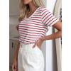 imagePRETTYGARDEN Short Sleeve Shirts for Women 2026 Spring V Neck Cute Tops Casual Striped Shirt Knitted Tees Summer OutfitsStriped White Red