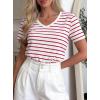 imagePRETTYGARDEN Short Sleeve Shirts for Women 2026 Spring V Neck Cute Tops Casual Striped Shirt Knitted Tees Summer OutfitsStriped White Red