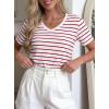 imagePRETTYGARDEN Short Sleeve Shirts for Women 2026 Spring V Neck Cute Tops Casual Striped Shirt Knitted Tees Summer OutfitsStriped White Red