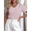 imagePRETTYGARDEN Short Sleeve Shirts for Women 2026 Spring V Neck Cute Tops Casual Striped Shirt Knitted Tees Summer OutfitsStriped White Red