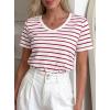 imagePRETTYGARDEN Short Sleeve Shirts for Women 2026 Spring V Neck Cute Tops Casual Striped Shirt Knitted Tees Summer OutfitsStriped White Red