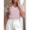 imagePRETTYGARDEN Short Sleeve Shirts for Women 2026 Spring V Neck Cute Tops Casual Striped Shirt Knitted Tees Summer OutfitsStriped White Red