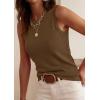 imagePRETTYGARDEN Sleeveless Sweater Tops for Women 2026 Summer Dressy Ribbed Tank Tops Spring Business Casual Work Shirts BlousesDark Khaki